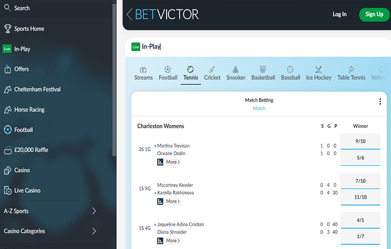 Live tennis betting at Betvictor