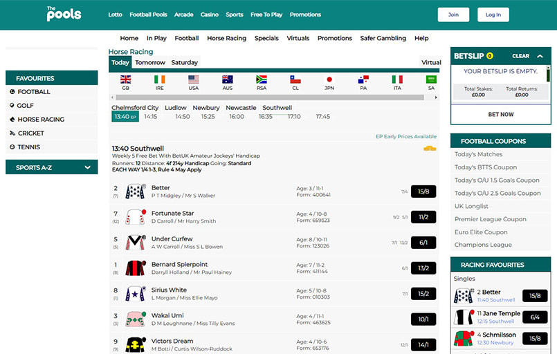 The Pools horse racing page