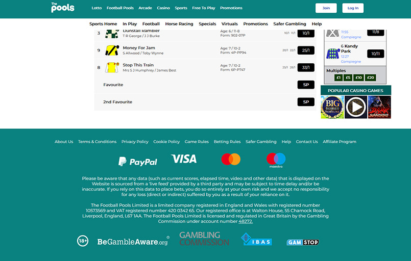 Screenshot of The Pools withdrawal page