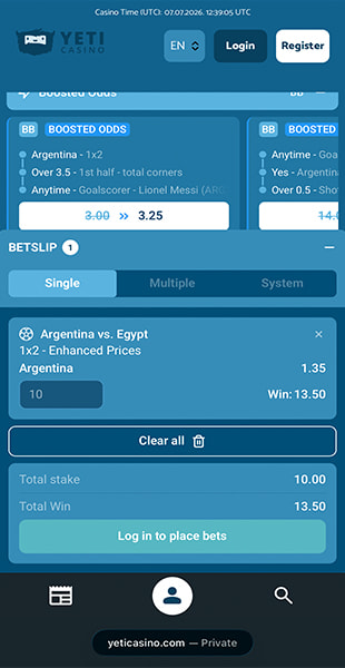 Confirming a bet on the YetiBet app
