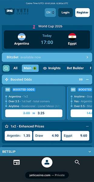 Selecting match odds on the YetiBet app
