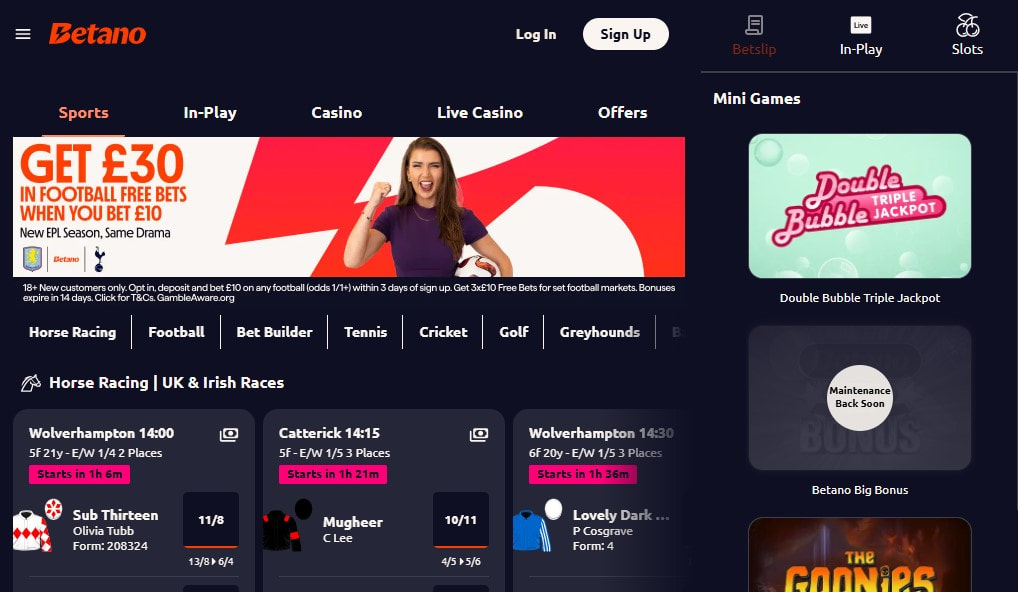 The Betano homepage