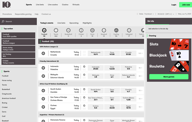 The 10bet sports betting homepage