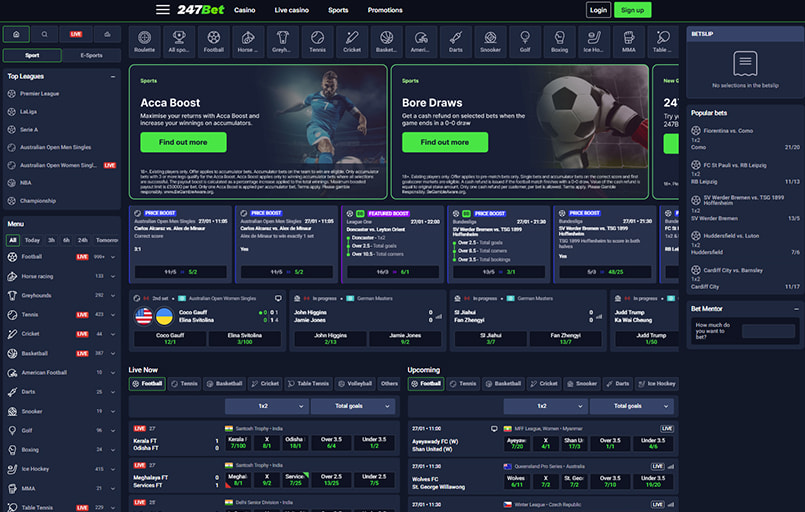 The 247Bet sports betting homepage