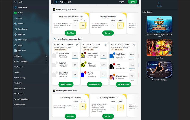 The BetVictor sports betting homepage