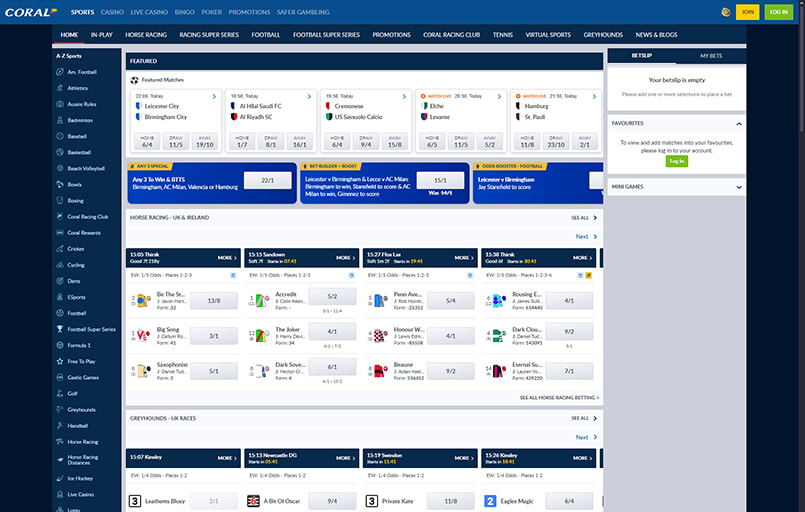 The Coral sports betting homepage