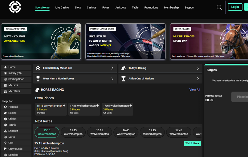 The Grosvenor sports betting homepage