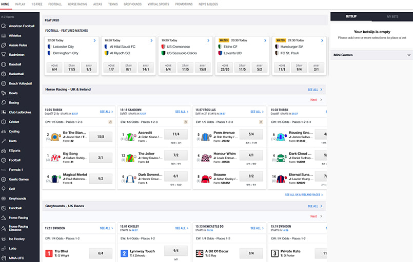 The Ladbrokes sports betting homepage