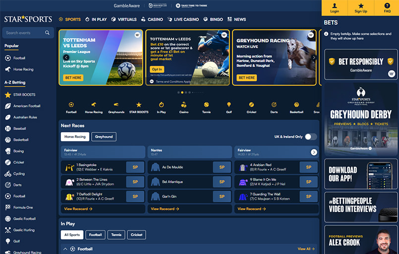 The Star Sports betting homepage