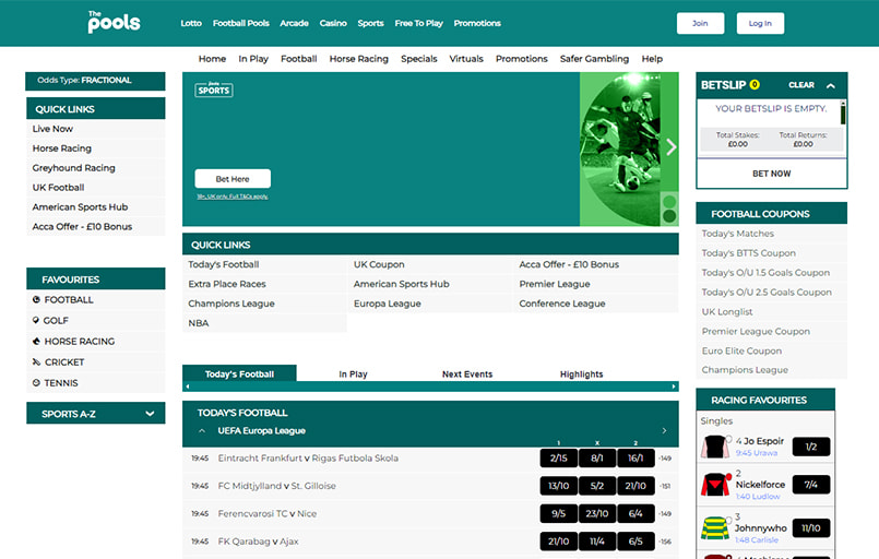 The Pools sports betting homepage