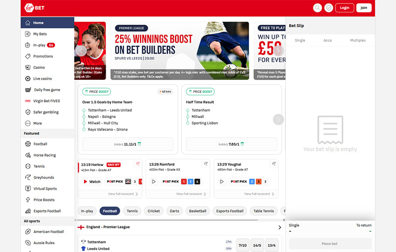 The Virgin Bet sports betting homepage