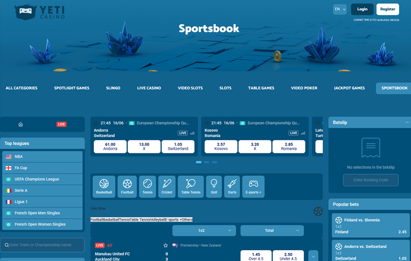 The YetiBet homepage