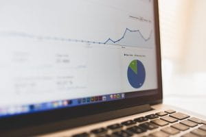A laptop with a graph