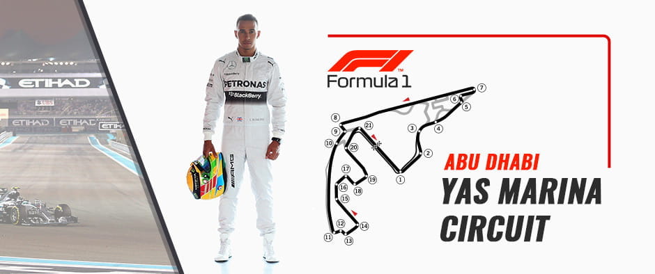 F1 racing circuit Abu Dhabi with Lewis Hamilton