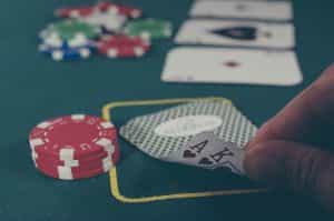 An Ace and King hole cards in a poker game