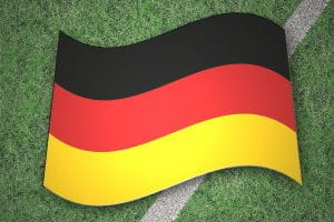 A German flag on a football pitch