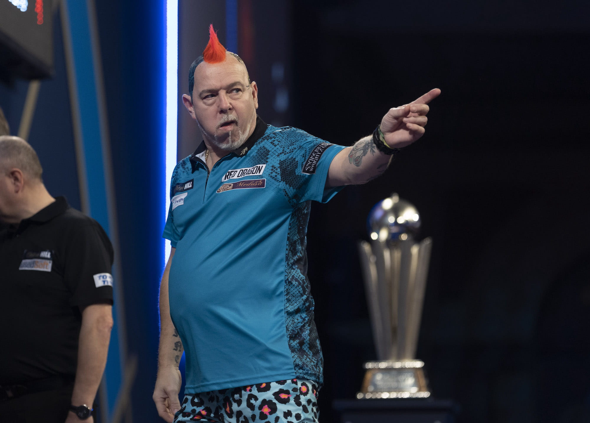 Peter Wright on the 2022 World Darts Championship final stage.