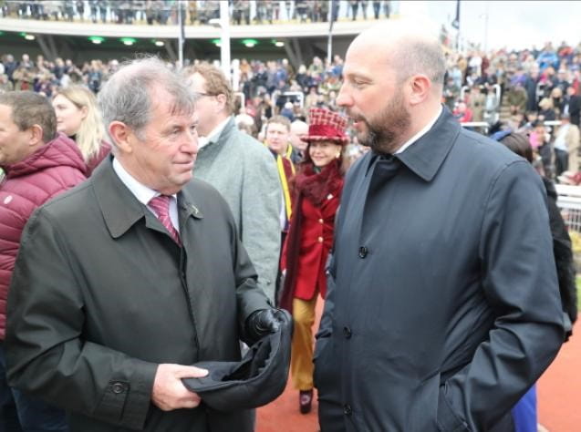 Unibet’s Ed Nicholson talks with leading racehorse owner, JP McManus. 