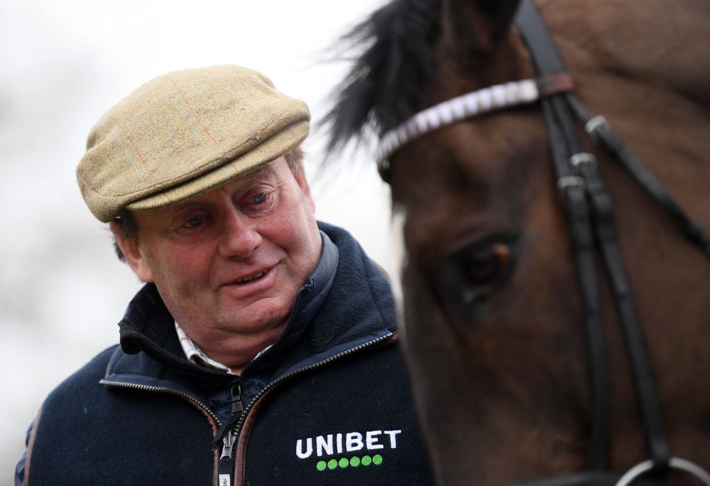 Trainer Nicky Henderson with one of his star inmates.