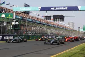 Cars on the starting grid waiting to race at the 2019 Australian Grand Prix.