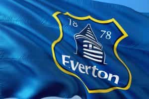 A picture of an Everton flag blowing in the wind