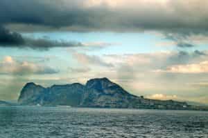 A picture of Gibraltar taken from the sea, showing the coastline