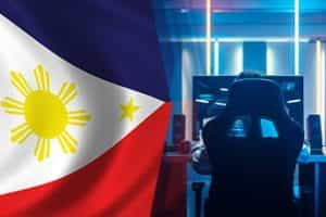 A picture of a gamer sitting in their chair with the Philippines flag showing.