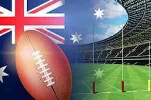 Australia Rules picture with the national flag and an AFL ball