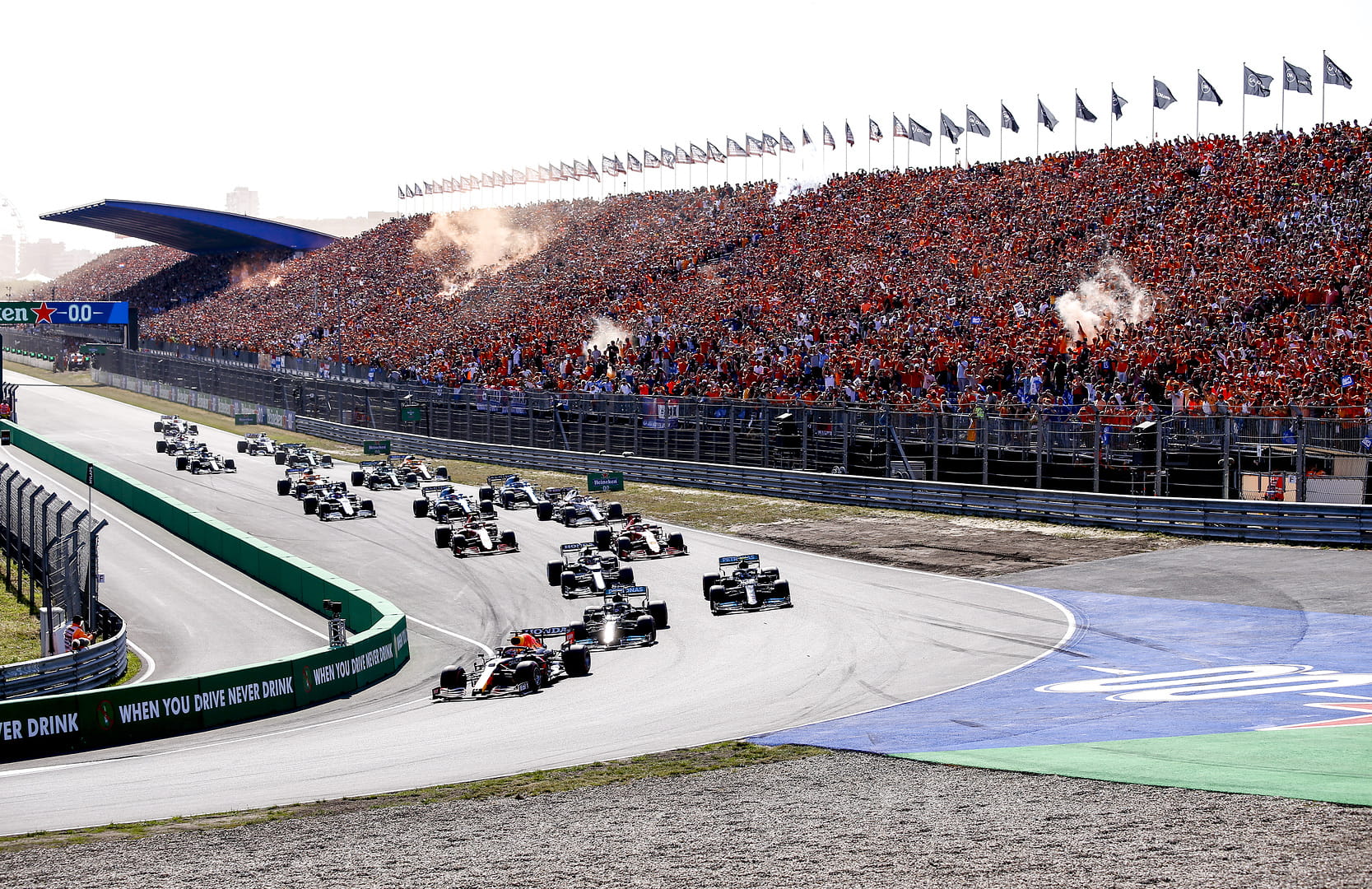 Packed grandstands watching the start of the 2021 Dutch Grand Prix.