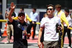 Formula One drivers Sergio Perez and George Russell.