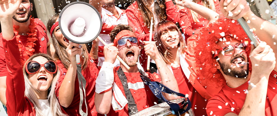 The crowd celebrating a goal