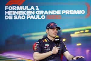 Max Verstappen speaking at a Brazilian Grand Prix press conference.