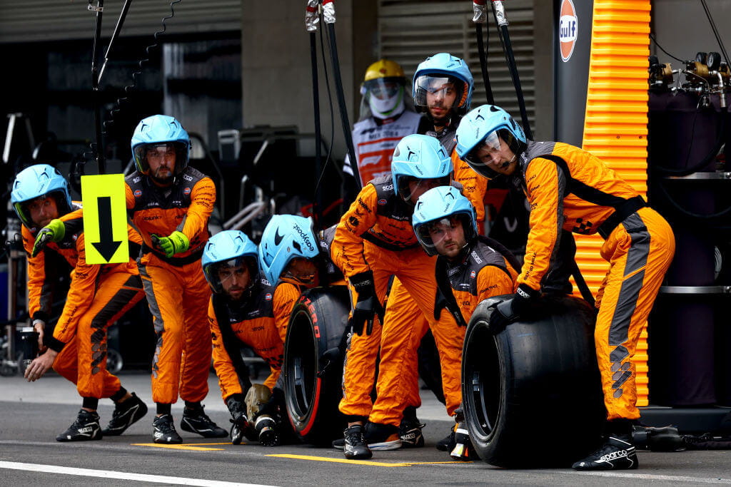 The McLaren pit crew at the 2022 Mexican Grand Prix.