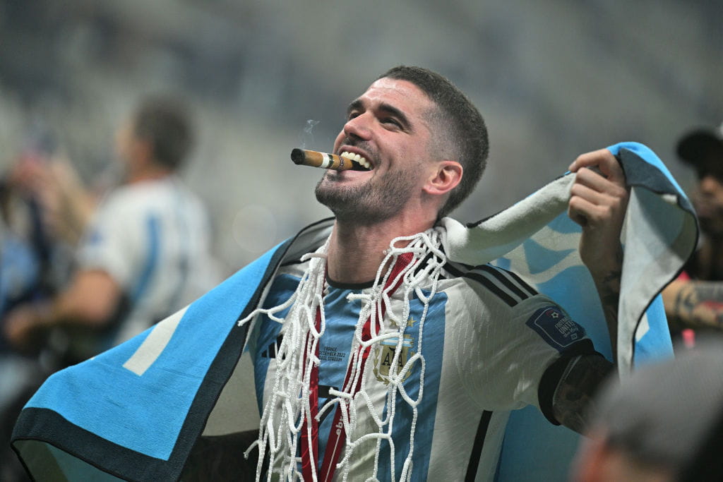 Rodrigo De Paul dari Argentina merayakan setelah final Piala Dunia FIFA Qatar 2022.