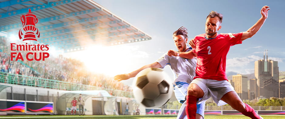 Seorang pemain sepak bola dengan logo Piala FA