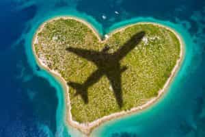 Aerial view of Galesnjak island or Island of Love, Croatia. The famous island in Croatia is shaped like a heart. 