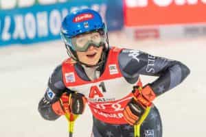 Mikaela Shiffrin during the second run of 2023 FIS Alpine Ski World Cup Women’s Slalom in Flachau, Austria.