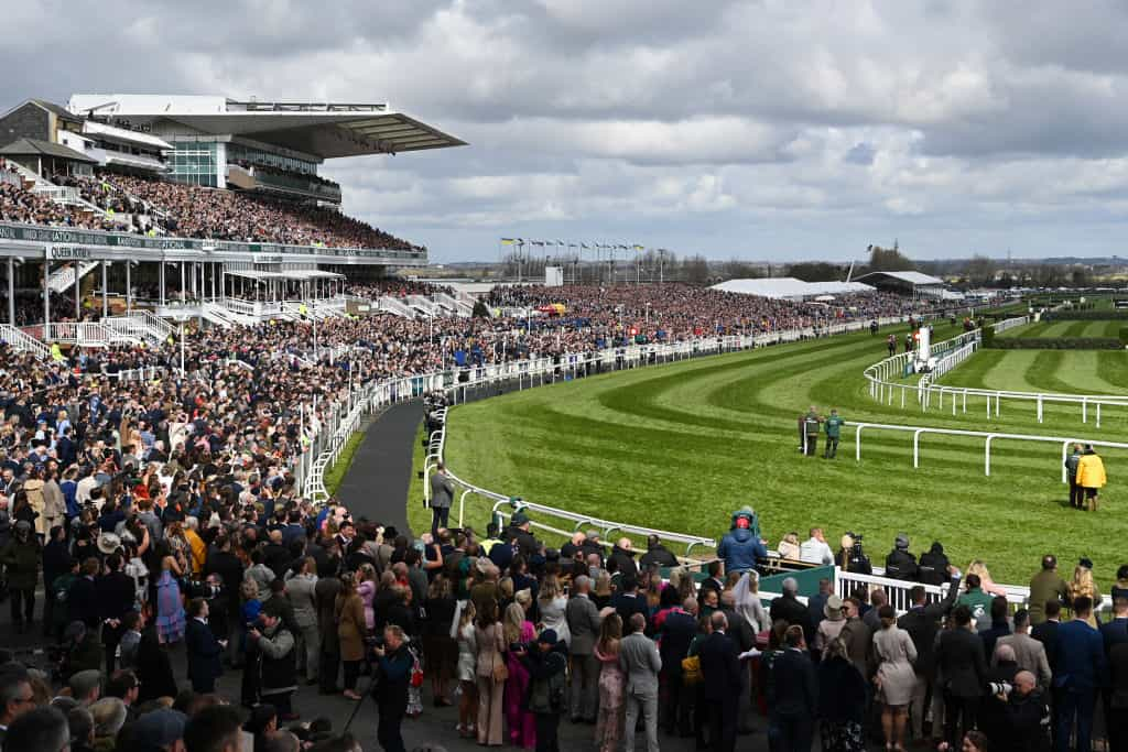 Packed grandstands at Aintree Racecourse in 2022.