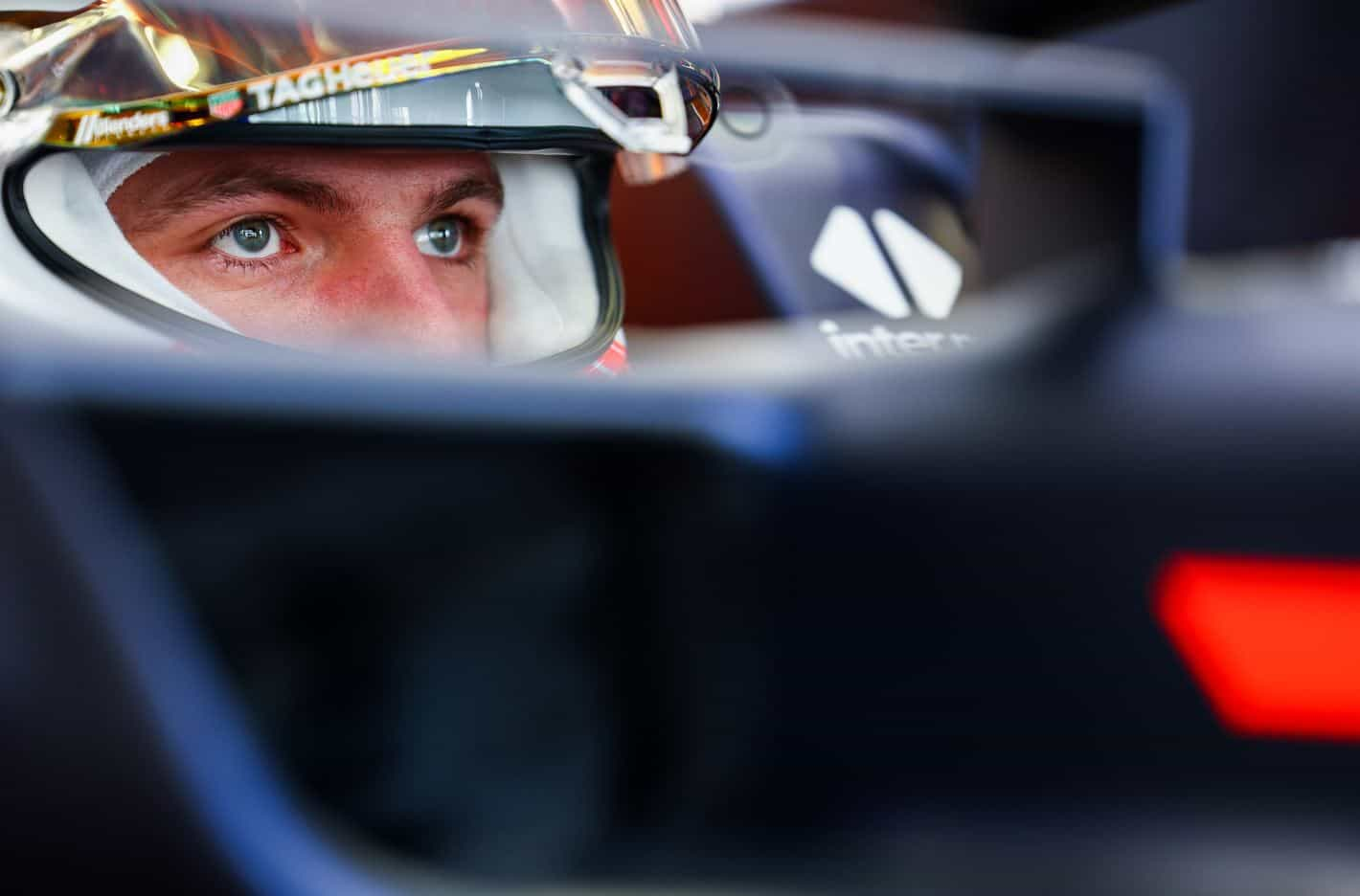 Max Verstappen in the Red Bull team garage during day one of 2023 F1 testing.