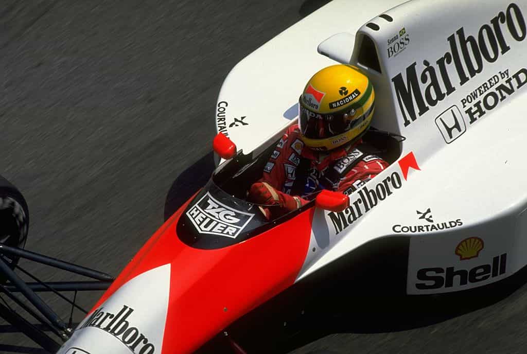 Ayrton Senna practicing in the F1 car