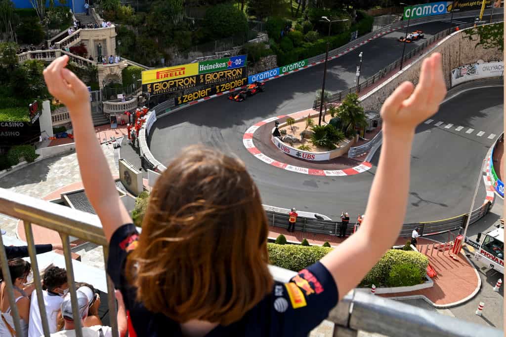 The view from the famous hairpin turn during an F1 race in Monaco.