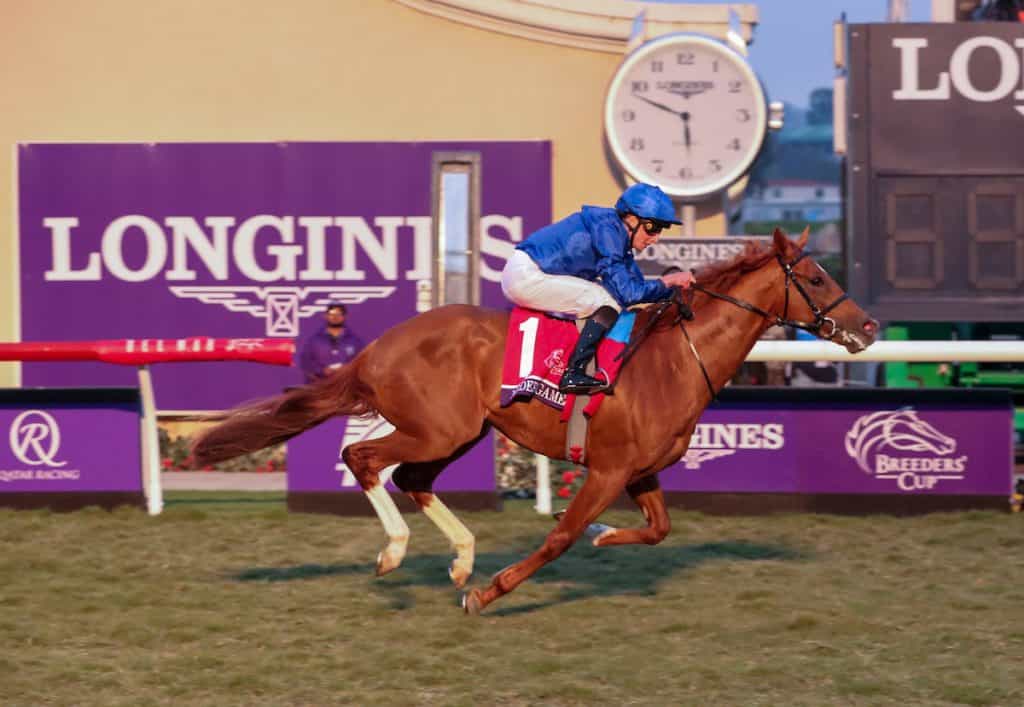 Modern Games winning at the 2021 Breeders Cup meeting.