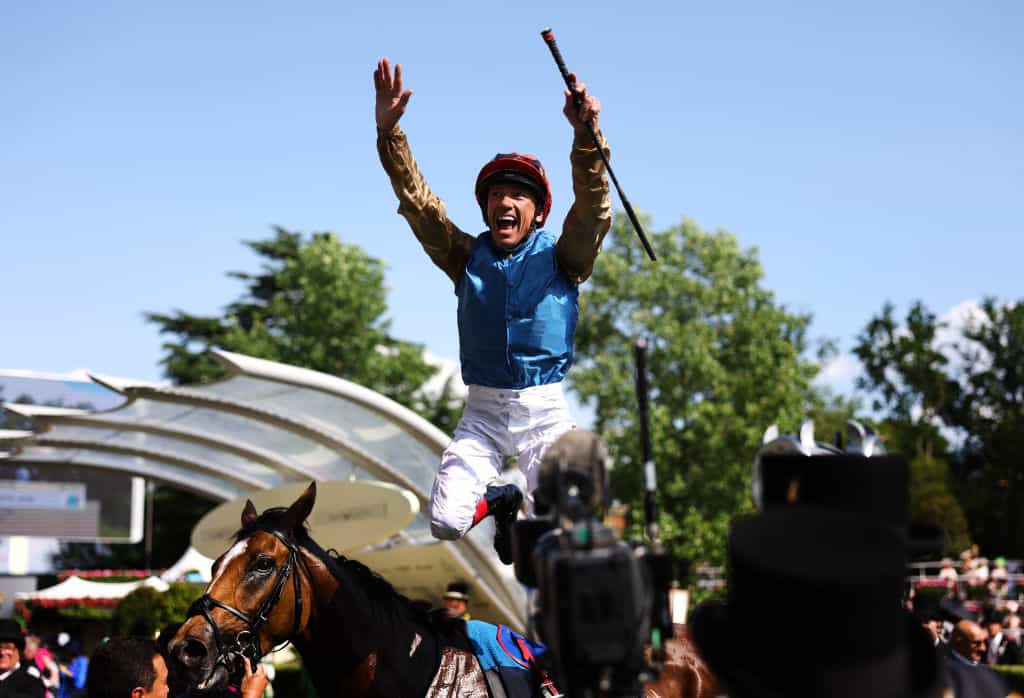 Frankie Dettori celebrates winning The Gold Cup during day three of Royal Ascot 2023.
