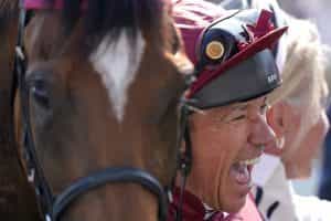 Frankie Dettori is all smiles after riding a winner at Epsom.
