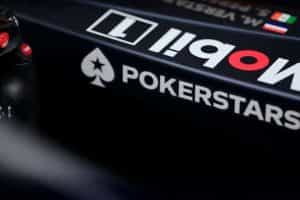 A close up of the PokerStars logo on the 2023 Red Bull F1 car.