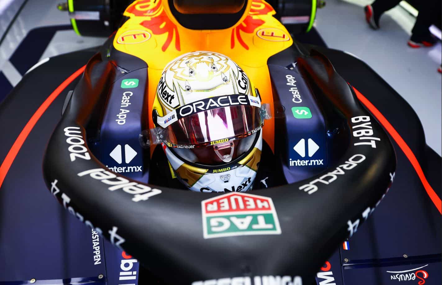 Max Verstappen in the cockpit of his 2022 Red Bull car.