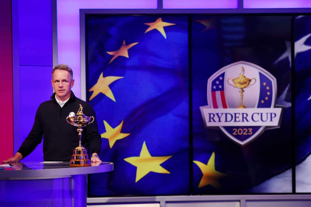 Luke Donald, the Captain of Team Europe, during the 2023 Ryder Cup wildcard announcement.