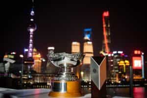 The trophies that will be awarded at the 2023 Shanghai Masters.