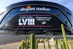 A general view of Allegiant Stadium, the Las Vegas venue that will host the 2024 Super Bowl.