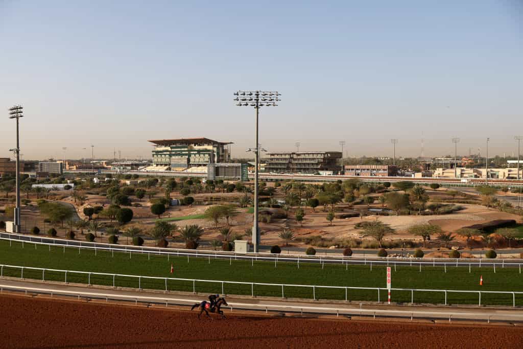 A general view of morning track work ahead of the Saudi Cup 2023 at King Abdulaziz Racecourse.